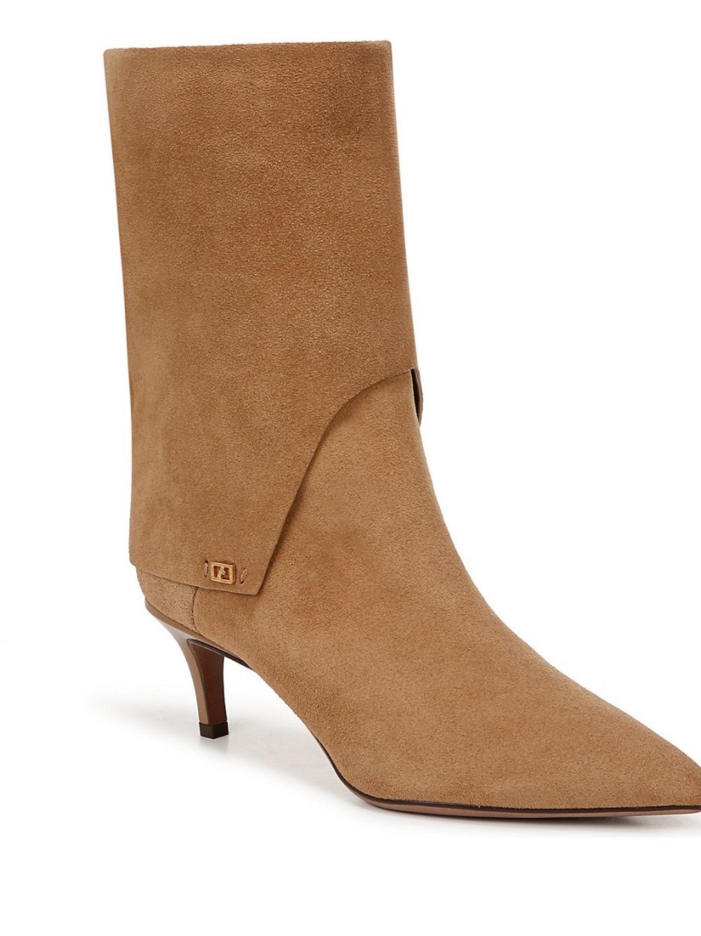 Franco Sarto Alberta Tan Suede Pointed-Toe Kitten Heel Mid-Calf Boots